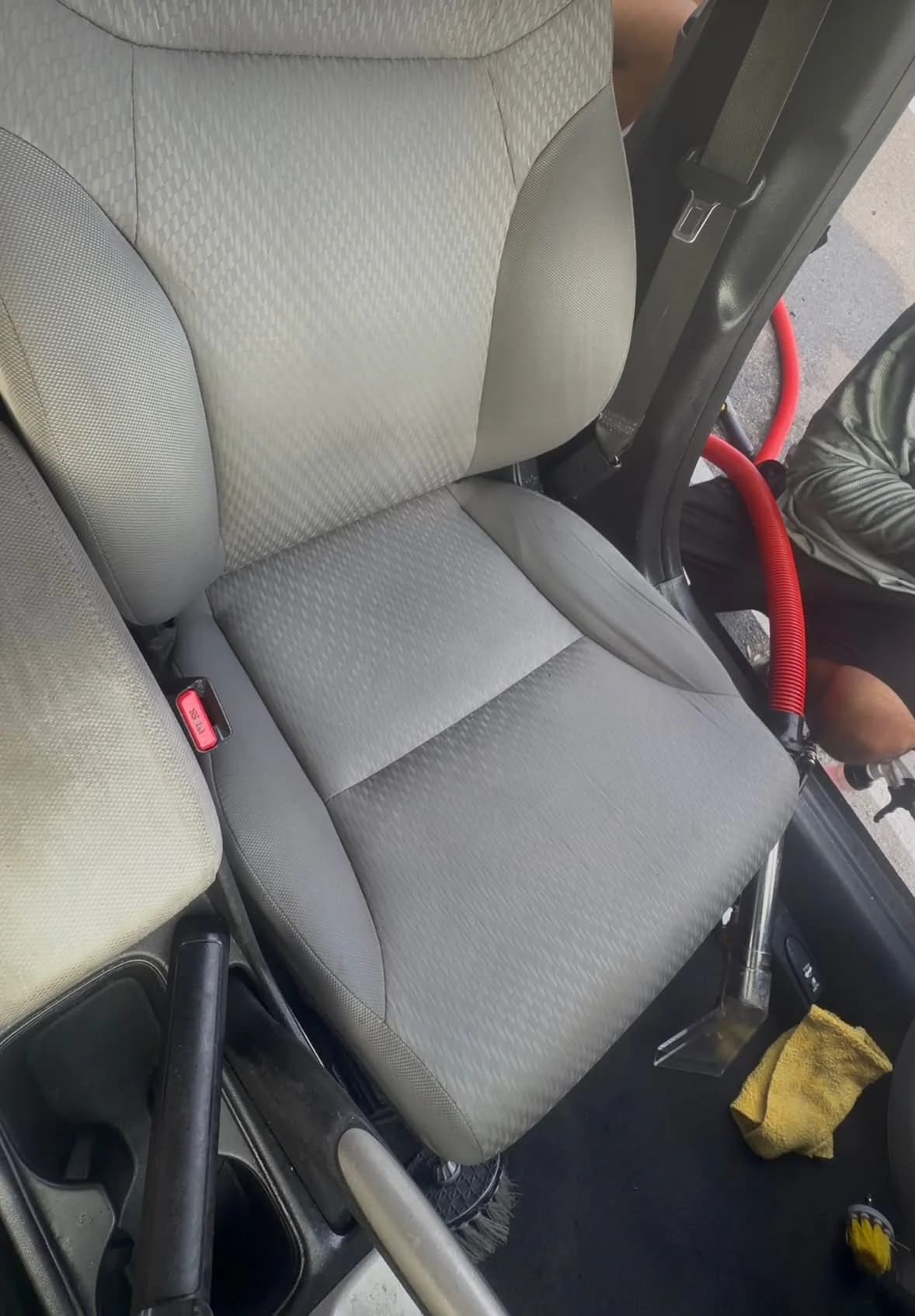 Finished gray cloth seat after detailing